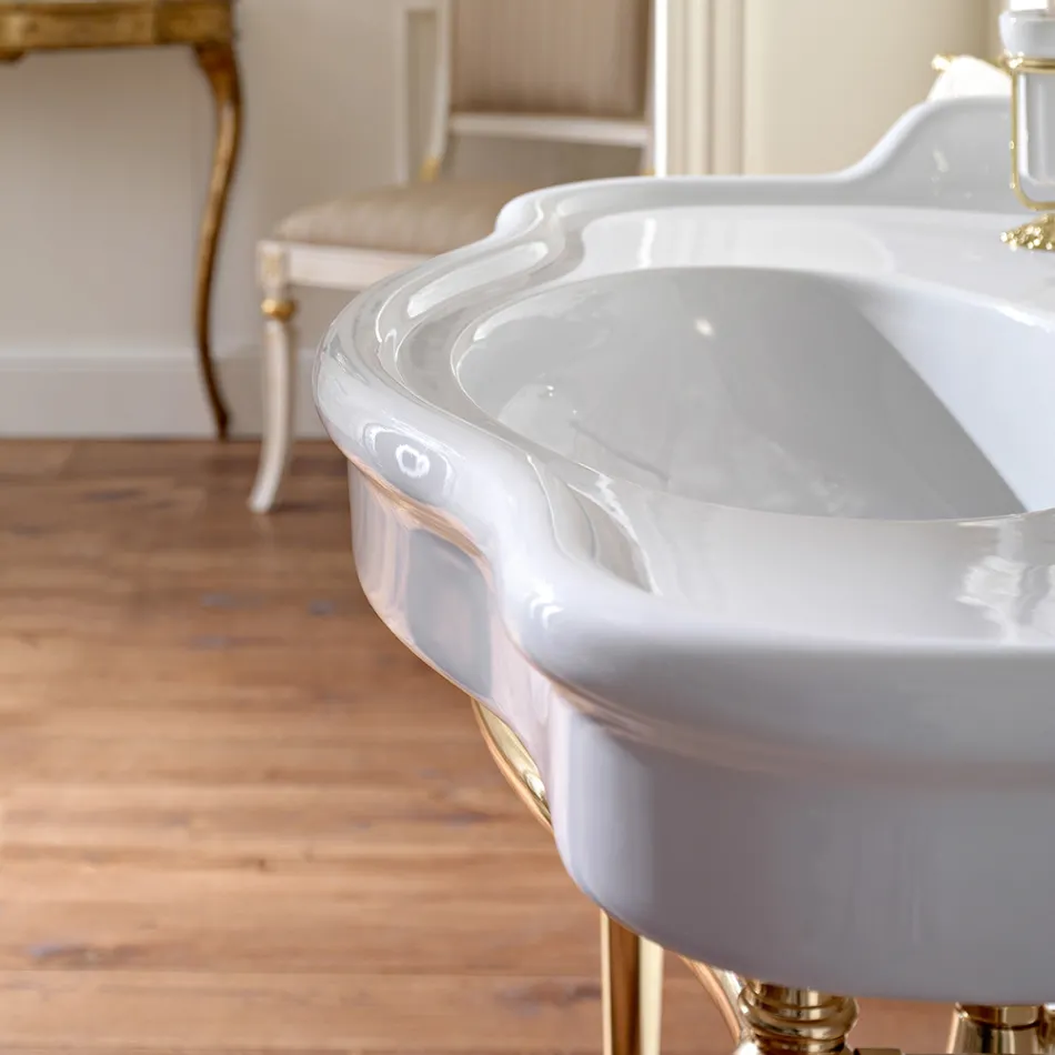 Konsolenwaschbecken mit doppelter Keramikschale, Made in Italy Vintage – Paulina Viadurini