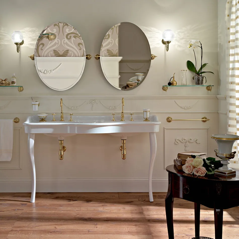 Vintage-Konsolenwaschbecken mit Doppelbecken und Keramikfüßen, hergestellt in Italien – Paulina Viadurini