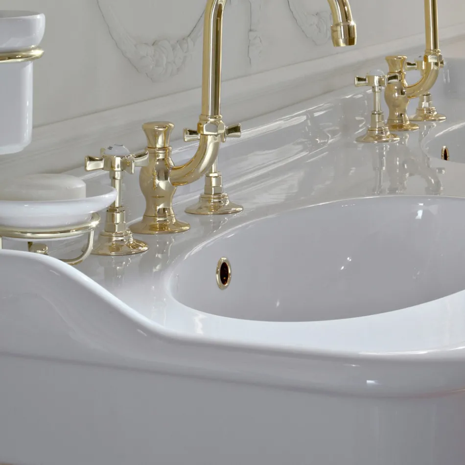 Vintage-Konsolenwaschbecken mit Doppelbecken und Keramikfüßen, hergestellt in Italien – Paulina Viadurini