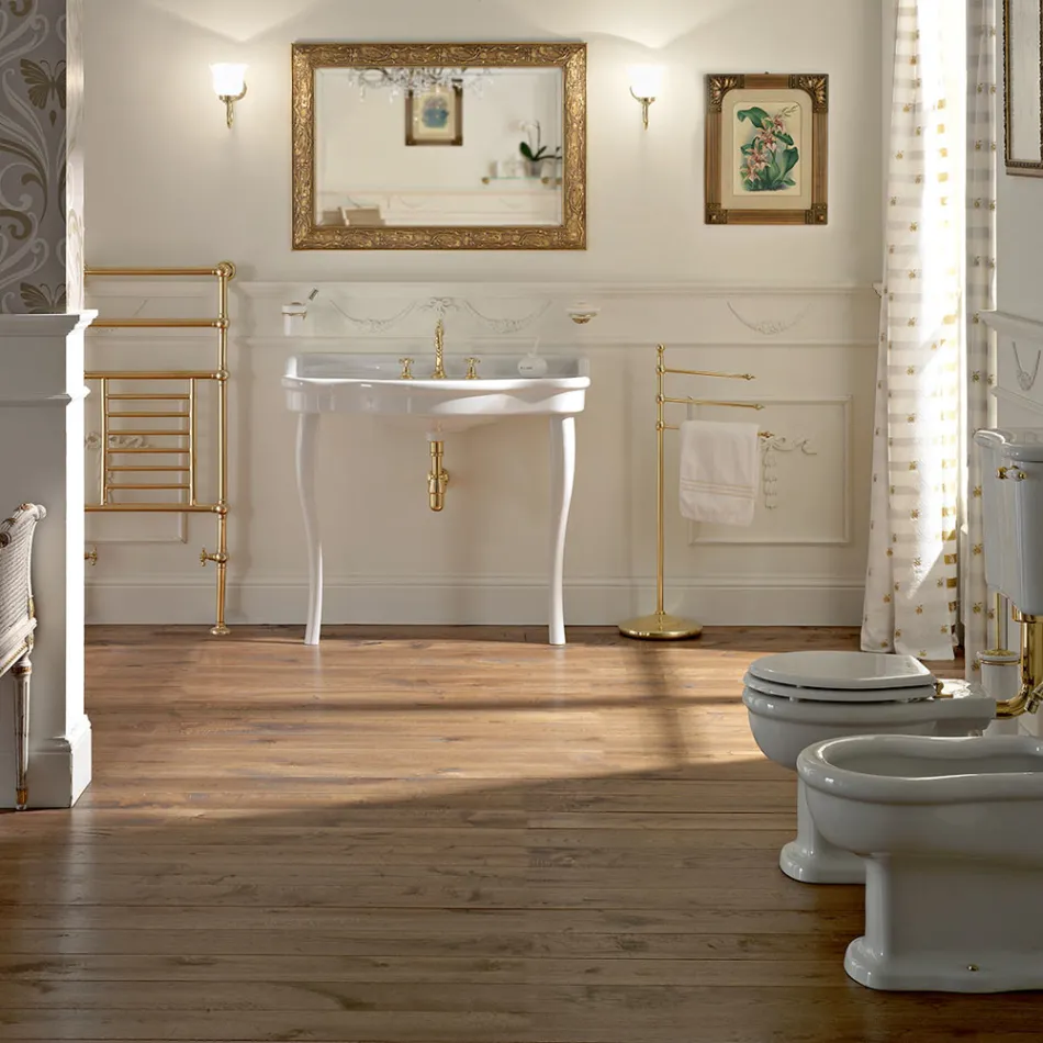 Vintage-Konsolenwaschbecken mit Doppelbecken und Keramikfüßen, hergestellt in Italien – Paulina Viadurini