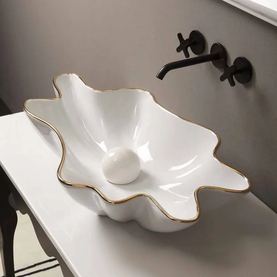 Countertop Design Keramik Weißgold Waschbecken in Italien Rayan gemacht Viadurini