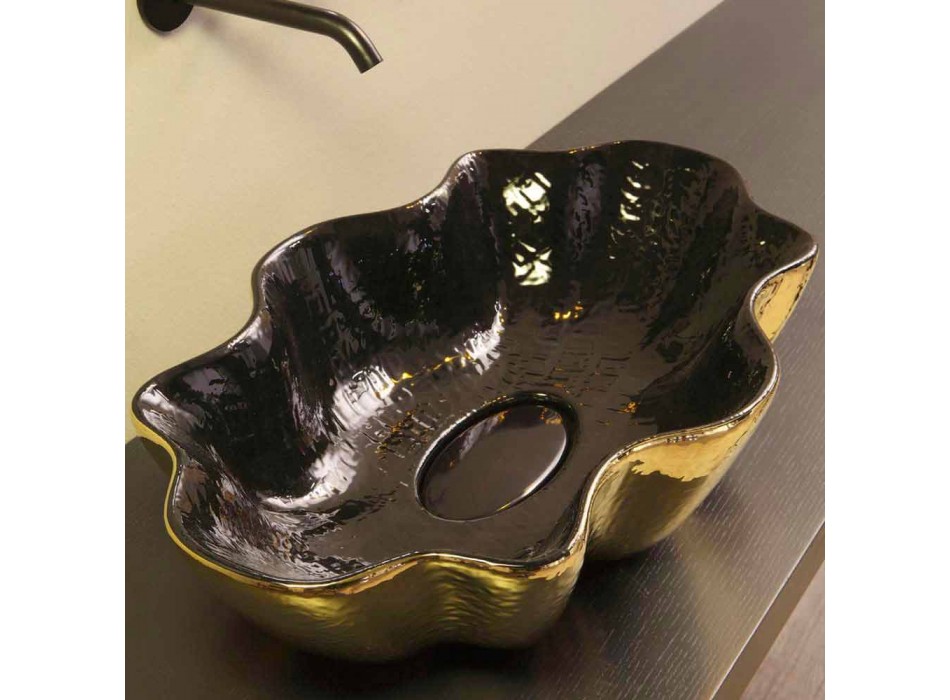 Aufsatzwaschtisch in Schwarz und Gold Keramik Design in Italien Cubo gemacht Viadurini