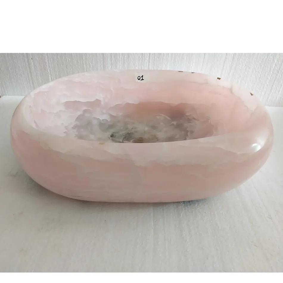 Design-Aufsatzwaschbecken aus rosa Onyx Stein Baffo, Einzelstück Viadurini