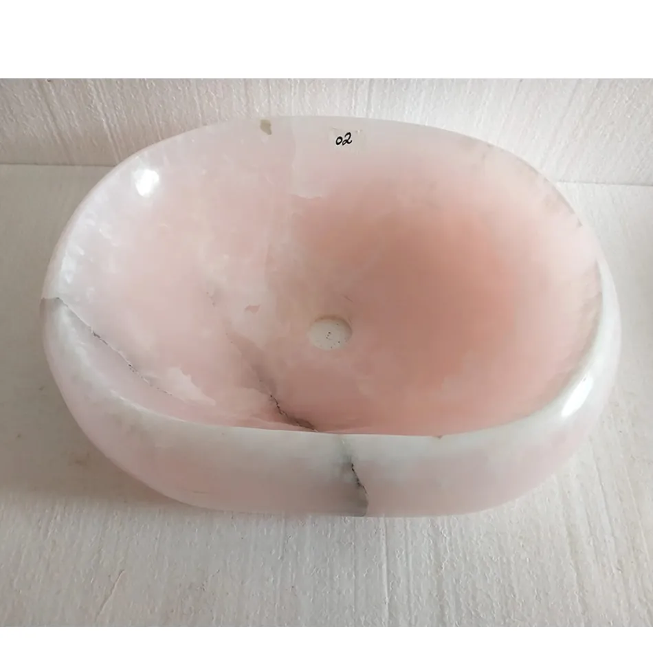 Design-Aufsatzwaschbecken aus rosa Onyx Stein Baffo, Einzelstück Viadurini