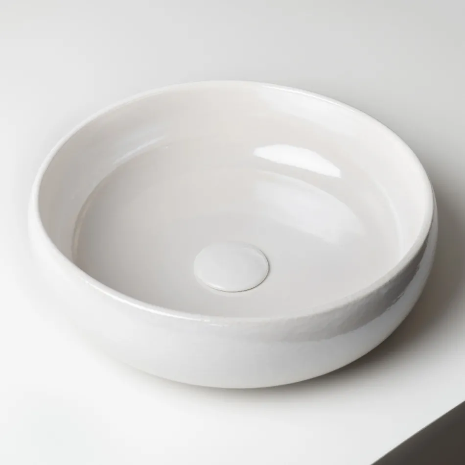 Raku-Ton-Waschtischplatte mit metallischem Craquelé-Glanz – Prisma Viadurini