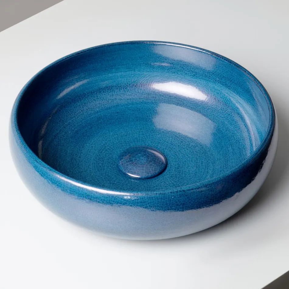 Raku-Ton-Waschtischplatte mit metallischem Craquelé-Glanz – Prisma Viadurini