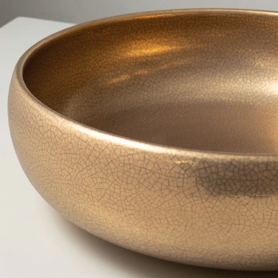 Handgedrehtes Raku-Ton-Waschbecken für die Arbeitsplatte aus Metall - Prisma Viadurini