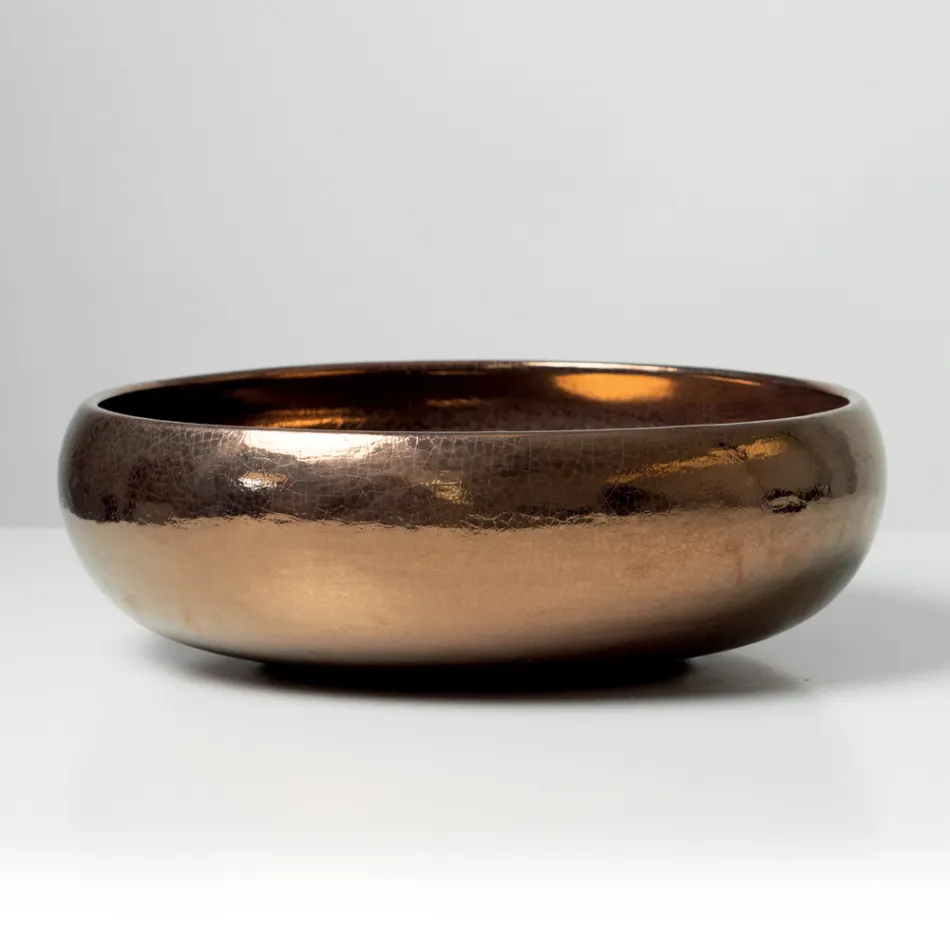 Handgedrehtes Raku-Ton-Waschbecken für die Arbeitsplatte aus Metall - Prisma Viadurini