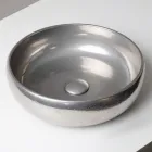 Handgedrehtes Raku-Ton-Waschbecken für die Arbeitsplatte aus Metall - Prisma Viadurini