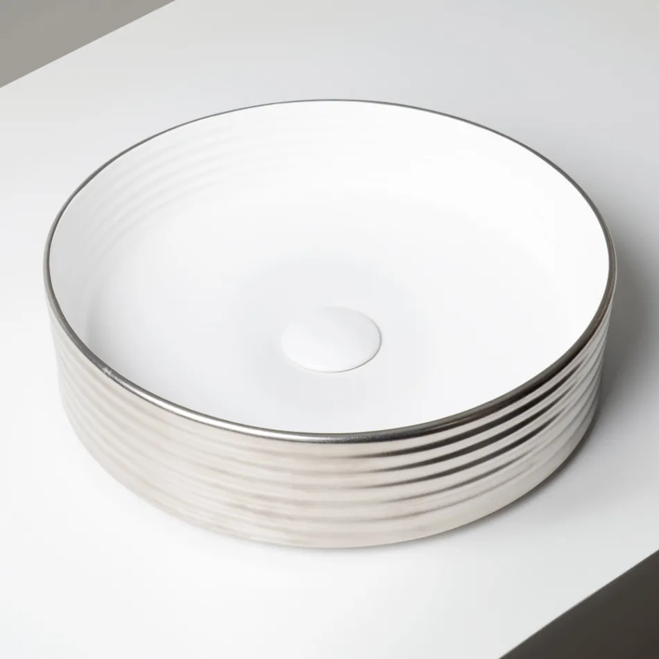 Aufsatzwaschbecken aus gewelltem Feinsteinzeug, hergestellt in Italien - Vibrazione Viadurini