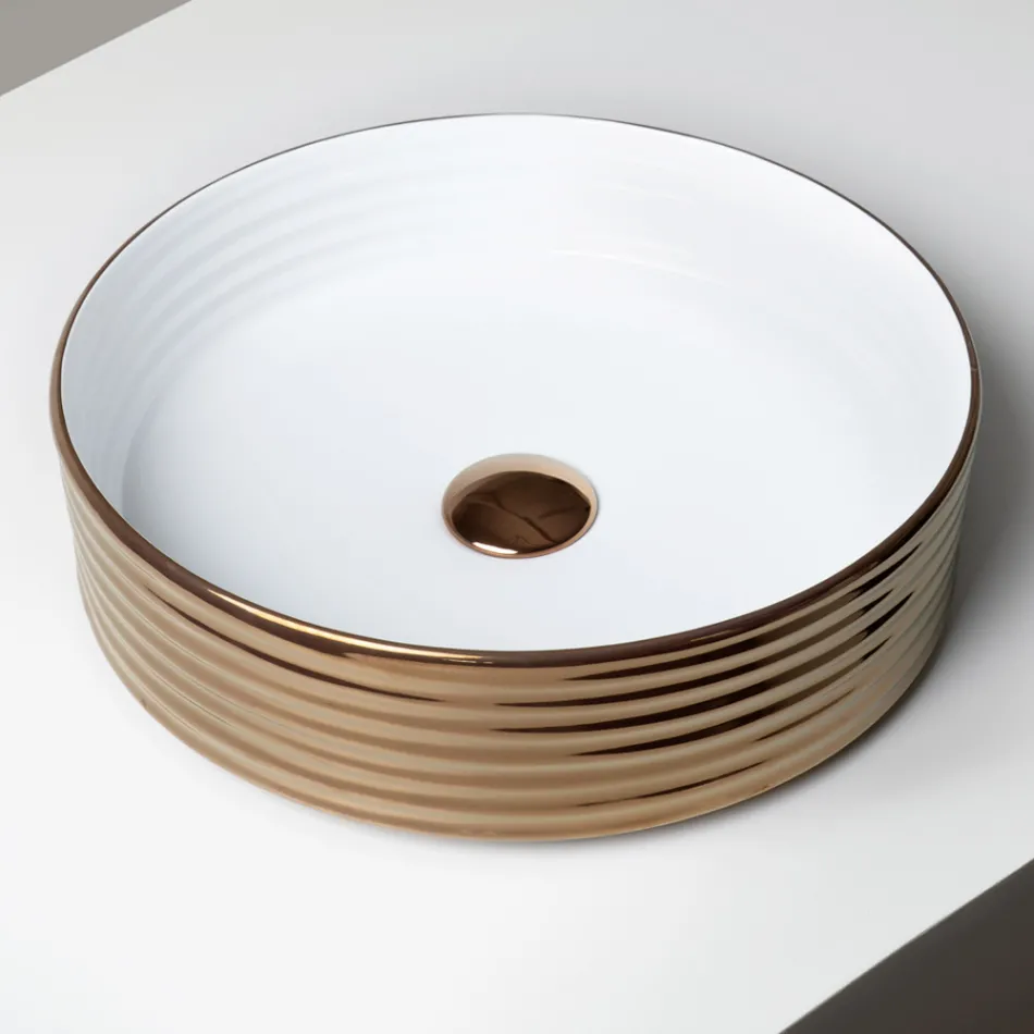 Aufsatzwaschbecken aus gewelltem Feinsteinzeug, hergestellt in Italien - Vibrazione Viadurini