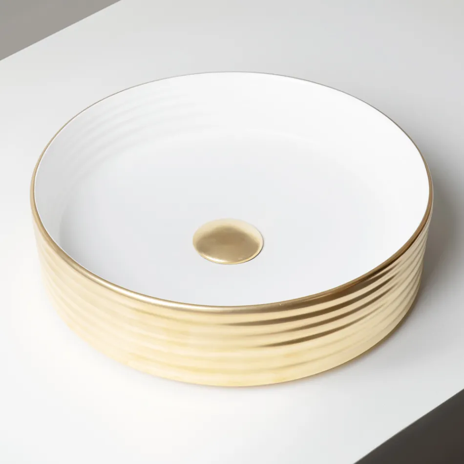 Aufsatzwaschbecken aus gewelltem Feinsteinzeug, hergestellt in Italien - Vibrazione Viadurini