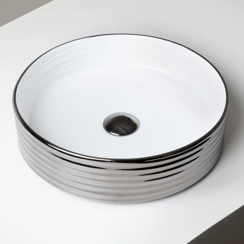 Aufsatzwaschbecken aus gewelltem Feinsteinzeug, hergestellt in Italien - Vibrazione Viadurini