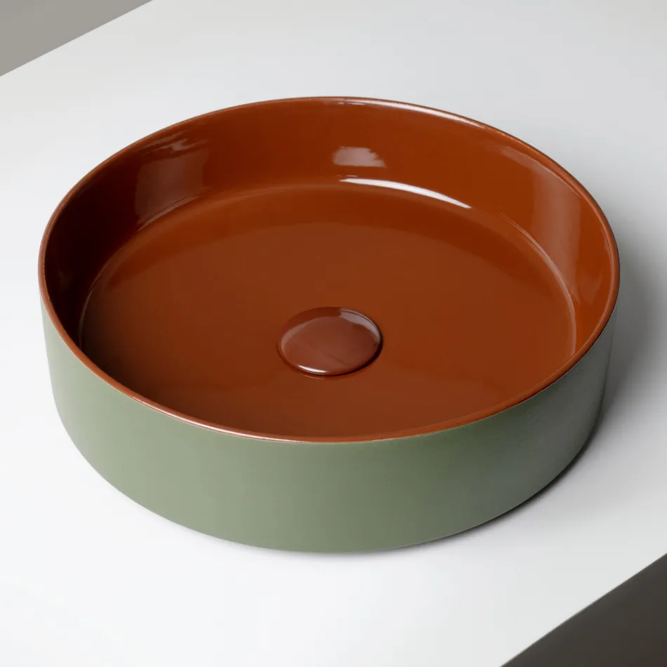 Halo Aufsatzwaschbecken aus handgedrehtem Feinsteinzeug, hergestellt in Italien Viadurini