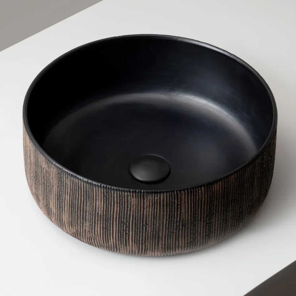 Balance Hand-Stripped Natural Red Earth Aufsatzwaschbecken Viadurini