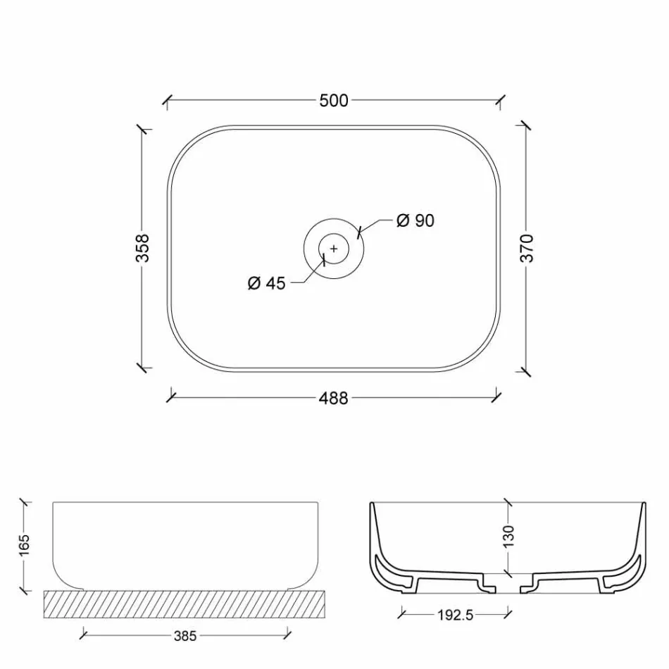 Modernes Aufsatzbecken in weißem oder farbigem Keramik Star 50x37 cm Viadurini