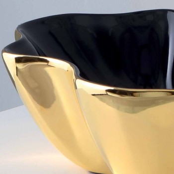Modernes Aufsatzwaschbecken aus Gold und schwarzer Keramik aus italienischem Cubo
