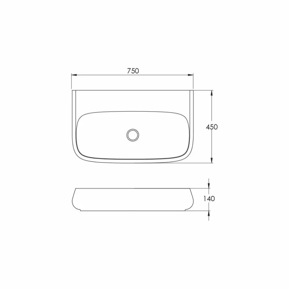 Aufsatz- oder Wandmontierter Keramikwaschtisch L 75 cm in Italien, Gais Viadurini