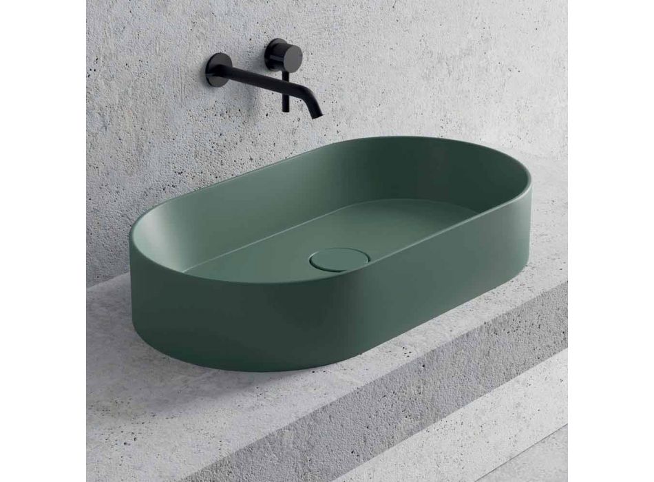 Ovales Arbeitsplatten-Waschbecken aus weißer oder farbiger Keramik Made in Italy - Malvina Viadurini