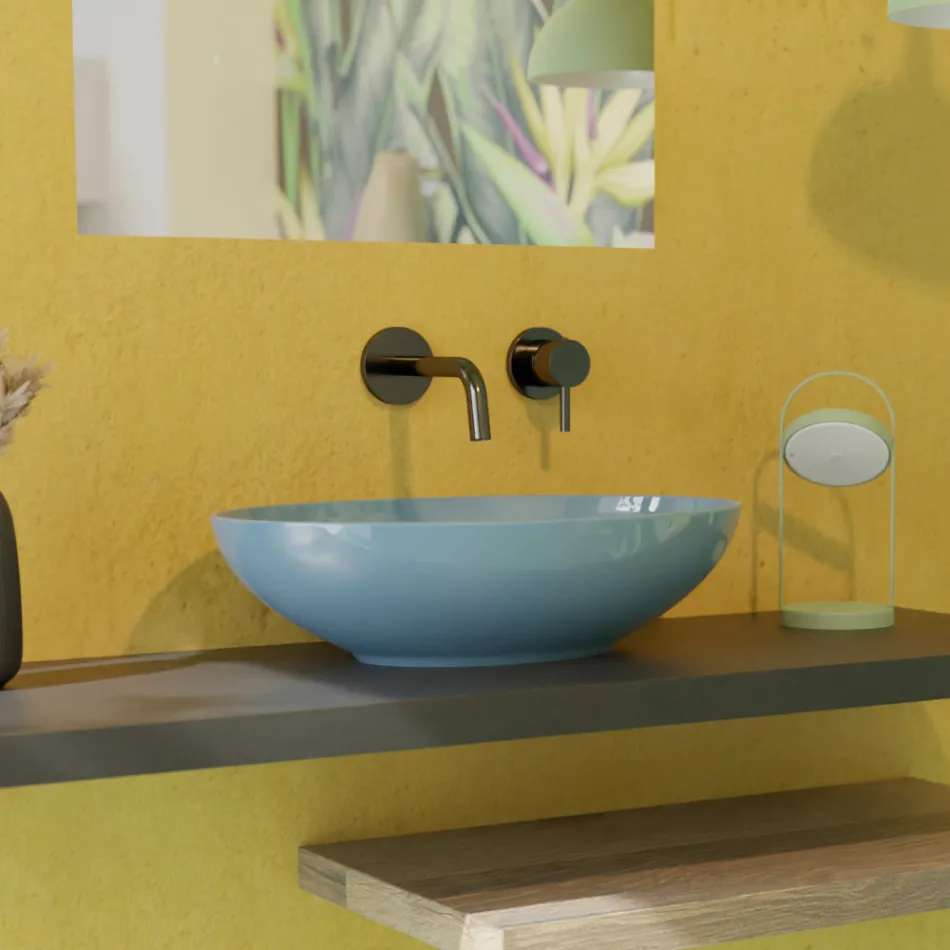 Ovales Aufsatzwaschbecken aus glänzender Keramik, L 50 cm, hergestellt in Italien – Fähre Viadurini