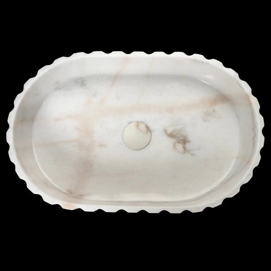 Ovales Aufsatzwaschbecken für das Badezimmer aus weißem Marmor – Cunzit Viadurini
