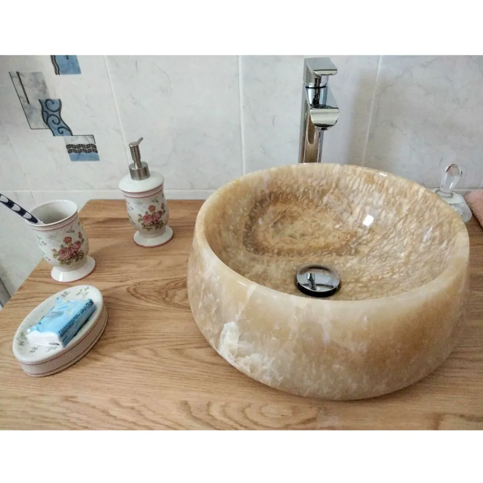 Rundes Waschtisch mit Arbeitsplatte aus reinem Onyx Einzigartiges Design - Ramiro Viadurini