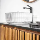 Rundes Aufsatzwaschbecken aus venezianischem Plissè-Glas, hergestellt in Italien – Zirkon Viadurini