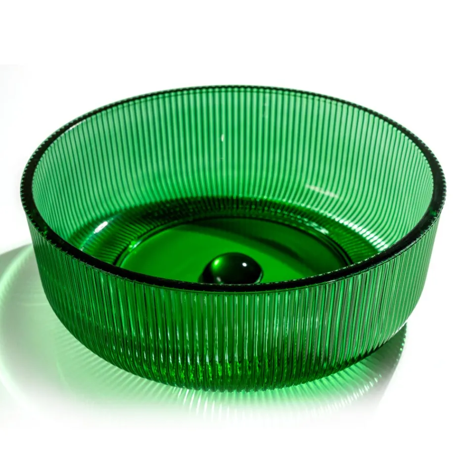 Rundes Aufsatzwaschbecken aus venezianischem Plissè-Glas, hergestellt in Italien – Zirkon Viadurini