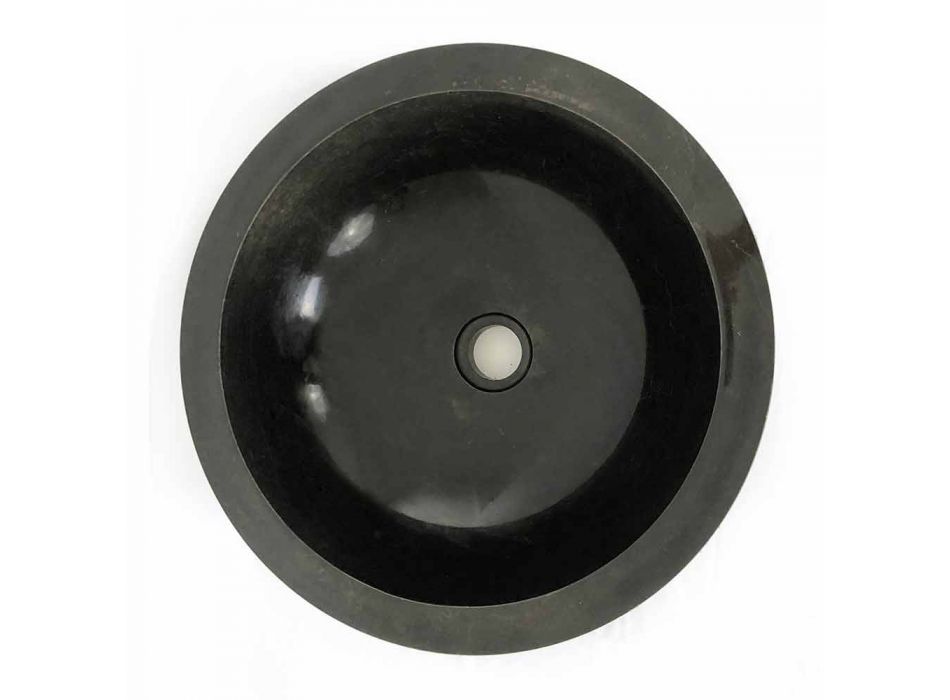 Schwarzes rundes Aufsatzwaschbecken aus Levi Naturstein, Einzelstück Viadurini