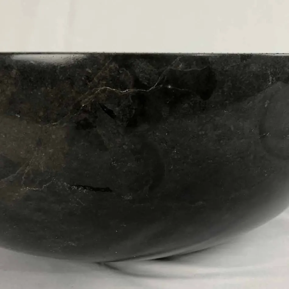 Schwarzes rundes Aufsatzwaschbecken aus Levi Naturstein, Einzelstück Viadurini