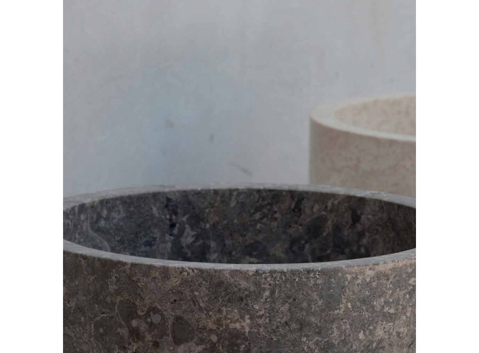 Freistehendes zylindrisches Badezimmerwaschbecken aus grauem Marmor - Cremino Viadurini