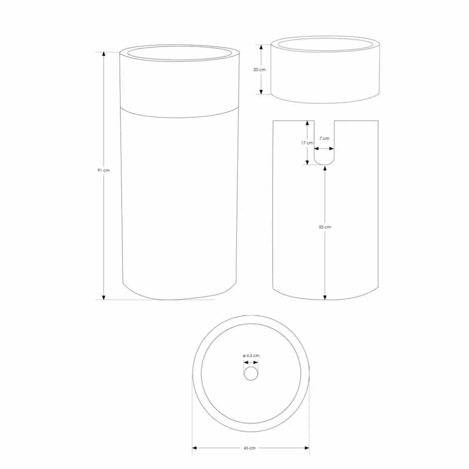 Freistehendes zylindrisches Badezimmerwaschbecken aus grauem Marmor - Cremino Viadurini