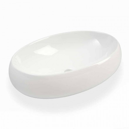 Ovales Aufsatzwaschbecken aus weißer Keramik Made in Italy - Bergen Viadurini