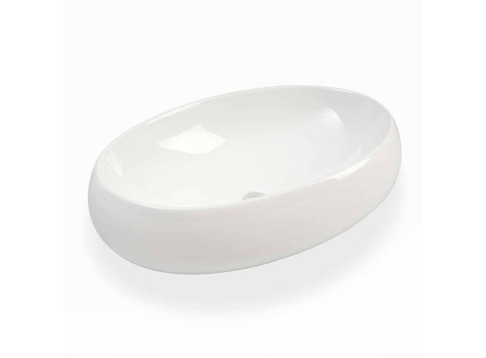 Ovales Aufsatzwaschbecken aus weißer Keramik Made in Italy - Bergen Viadurini