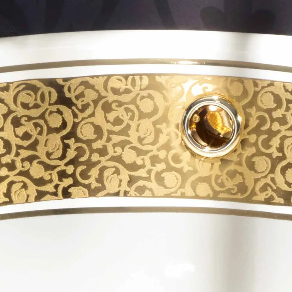 Rundes Einbauwaschbecken aus Schamott und Gold made in Italy, Otis Viadurini
