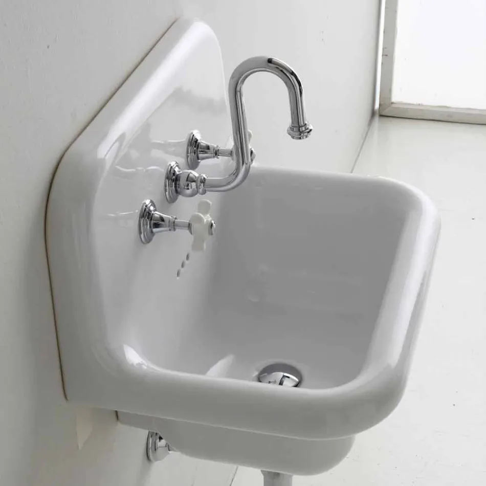 Wand Waschbecken aus weißer Keramik rechteckigen Design Davis Viadurini