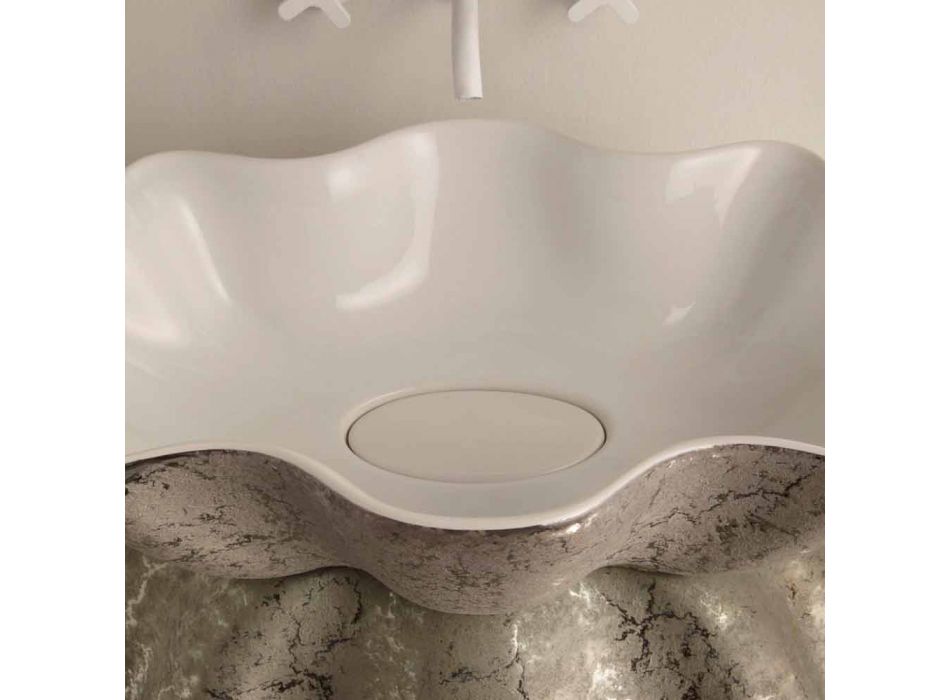 Weißes silbernes keramisches Aufsatzwaschbecken hergestellt in Italien Cubo Viadurini