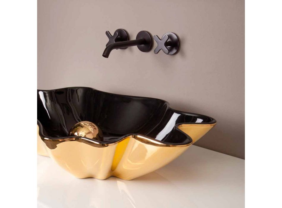 Designer-Waschbecken Keramik schwarz und gold in Italien Rayan gemacht Viadurini