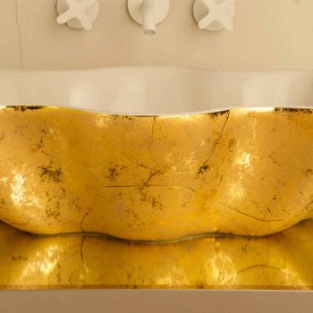 Arbeitsplatte Design Waschbecken in Weiß und Gold Keramik in Italien Cubo gemacht