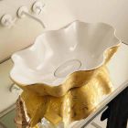 Arbeitsplatte Design Waschbecken in Weiß und Gold Keramik in Italien Cubo gemacht Viadurini