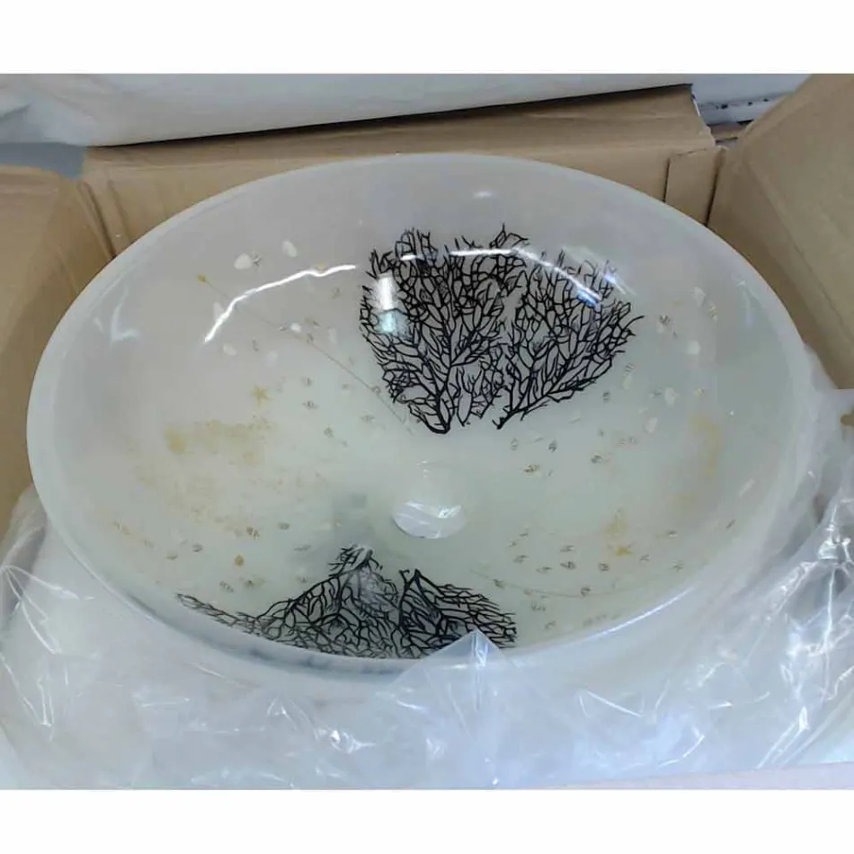 Design Arbeitsplatte Waschbecken aus Harz mit Koralleneinsätzen - Salvatore Viadurini