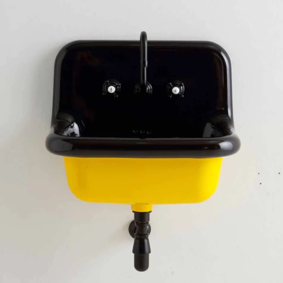 von Wall Design Waschbecken rechteckigen zweifarbige Keramik Jacob Viadurini