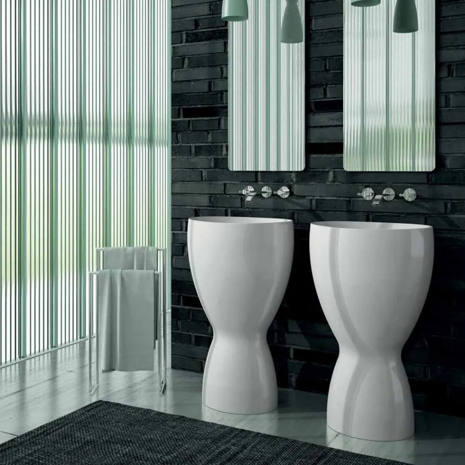 Modernes freistehendes Keramikwaschbecken made in Italy, Basile Viadurini