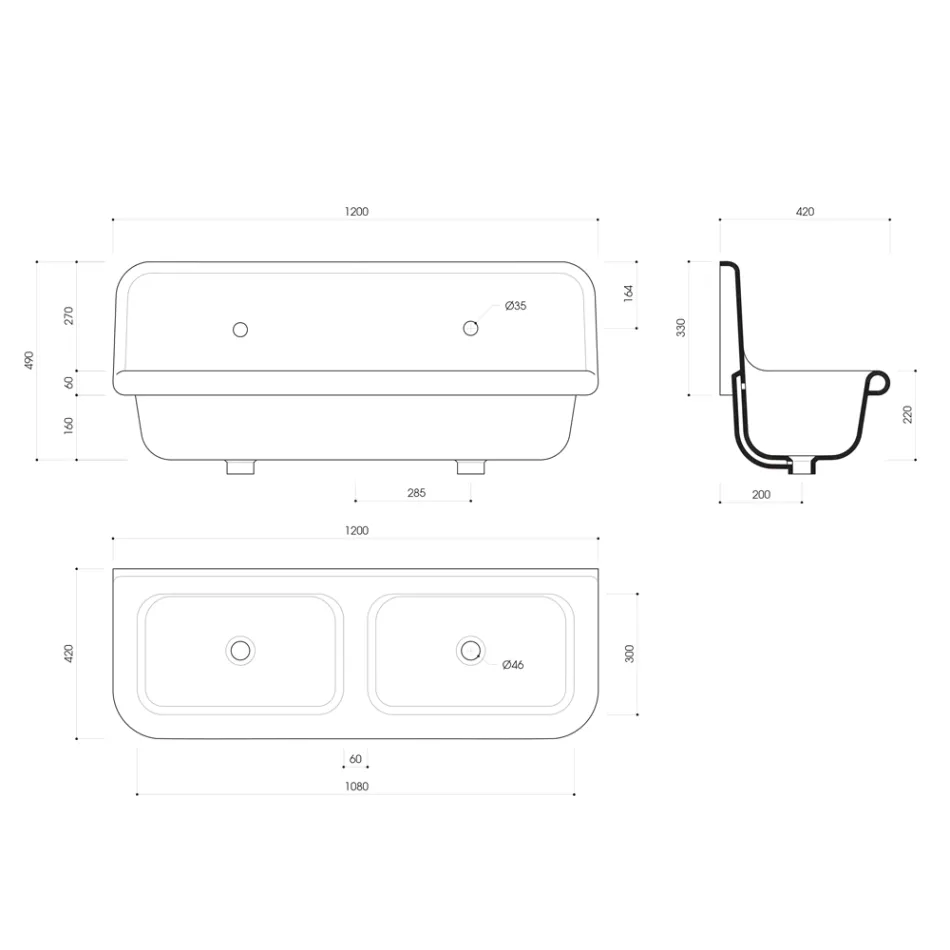 Vintage Keramik Waschbecken mit zwei Becken auf Struktur Calvin Viadurini