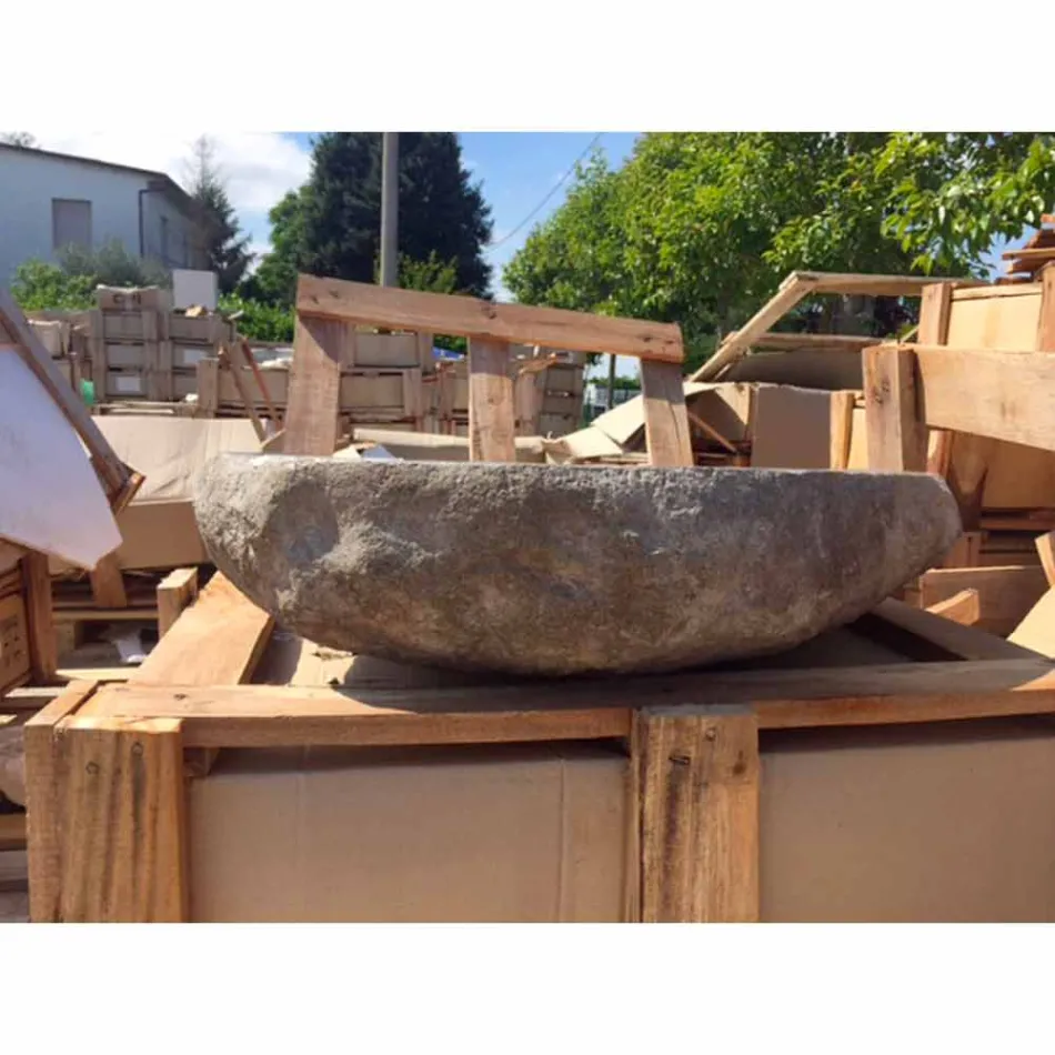 Handgefertigtes Arbeitsplattenwaschbecken in Pietra di Fiume - Aurea Viadurini