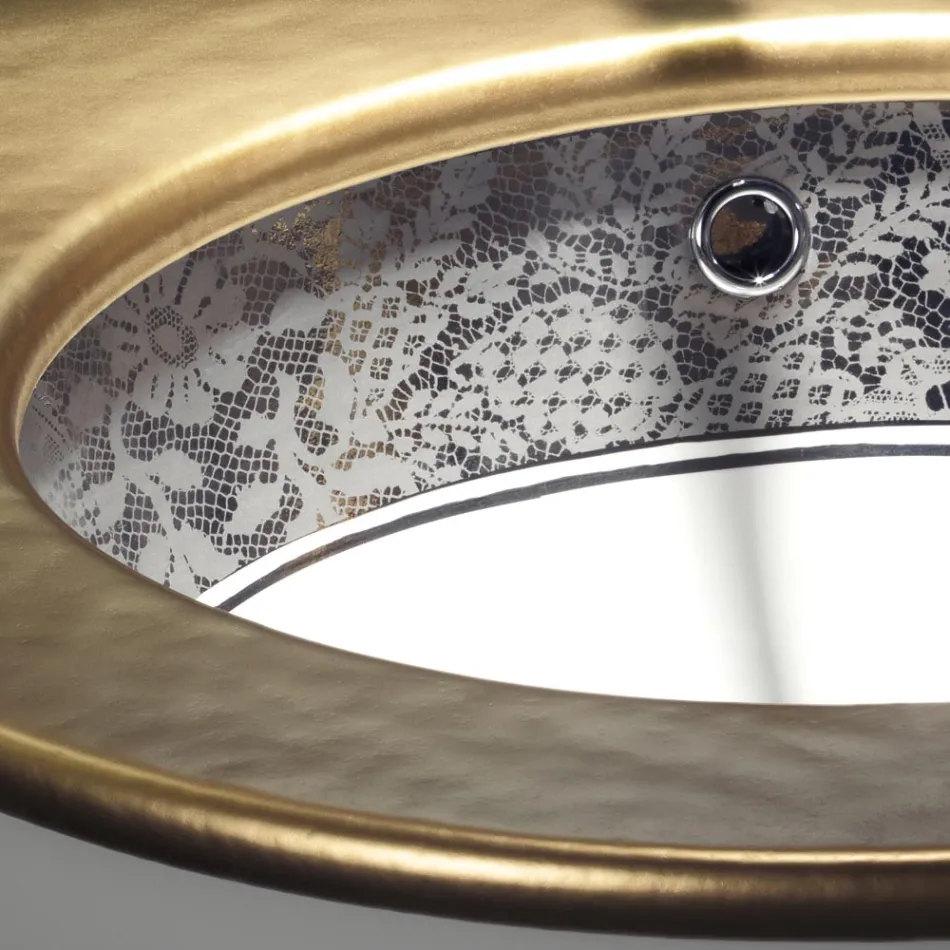 Einbauwaschbecken aus Schamott mit Platin-Spitzenband, hergestellt in Italien – Erioli Viadurini