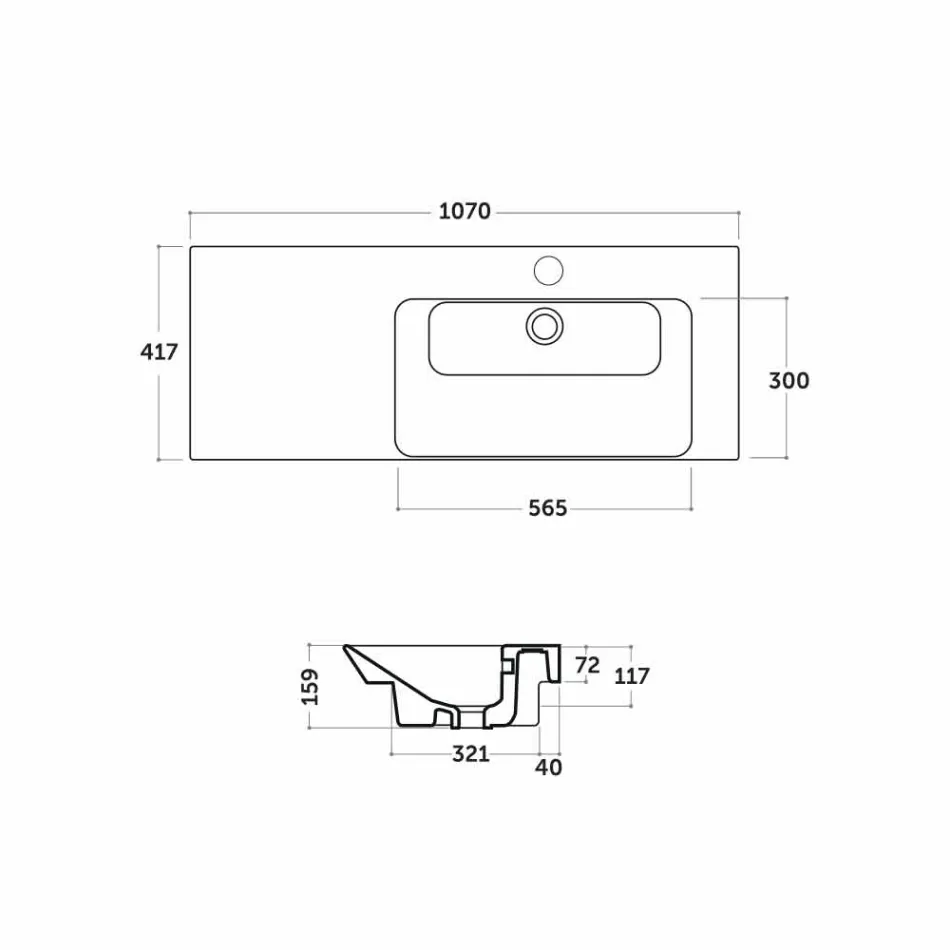 Einbaubecken für moderne rechte Arbeitsplatte aus Keramik Maida Viadurini