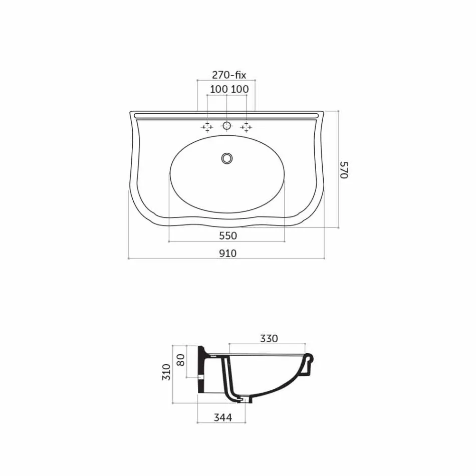 Modernes Wandwaschbecken mit oder ohne Beinen, L90 cm in Avise Ceramic Viadurini