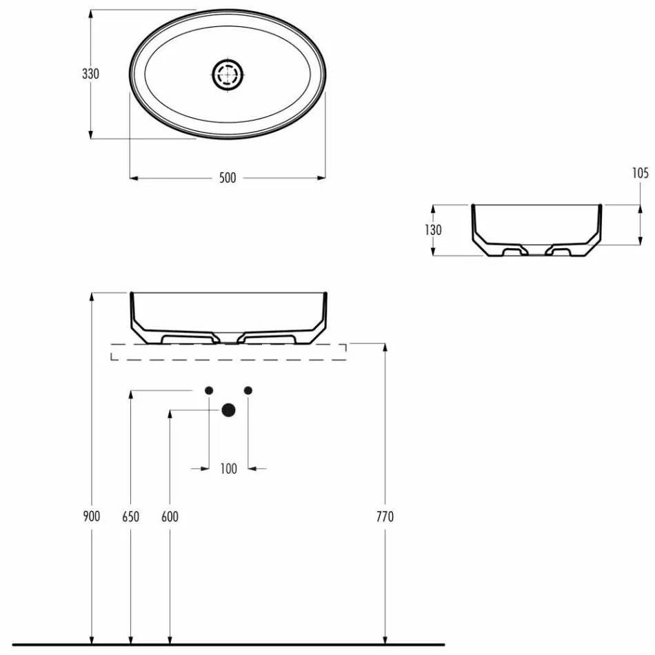 Ovales Aufsatzwaschbecken aus Keramik made in Italy, Yoel Viadurini