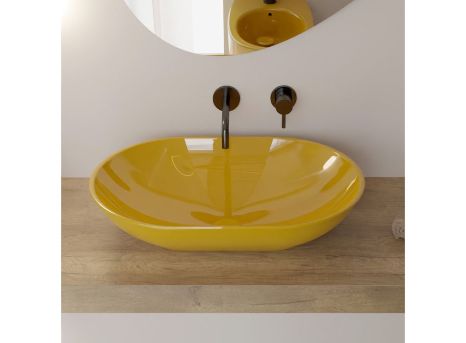 Ovales Aufsatzwaschbecken aus glänzender Keramik, L 58 cm, hergestellt in Italien – Nelly Viadurini